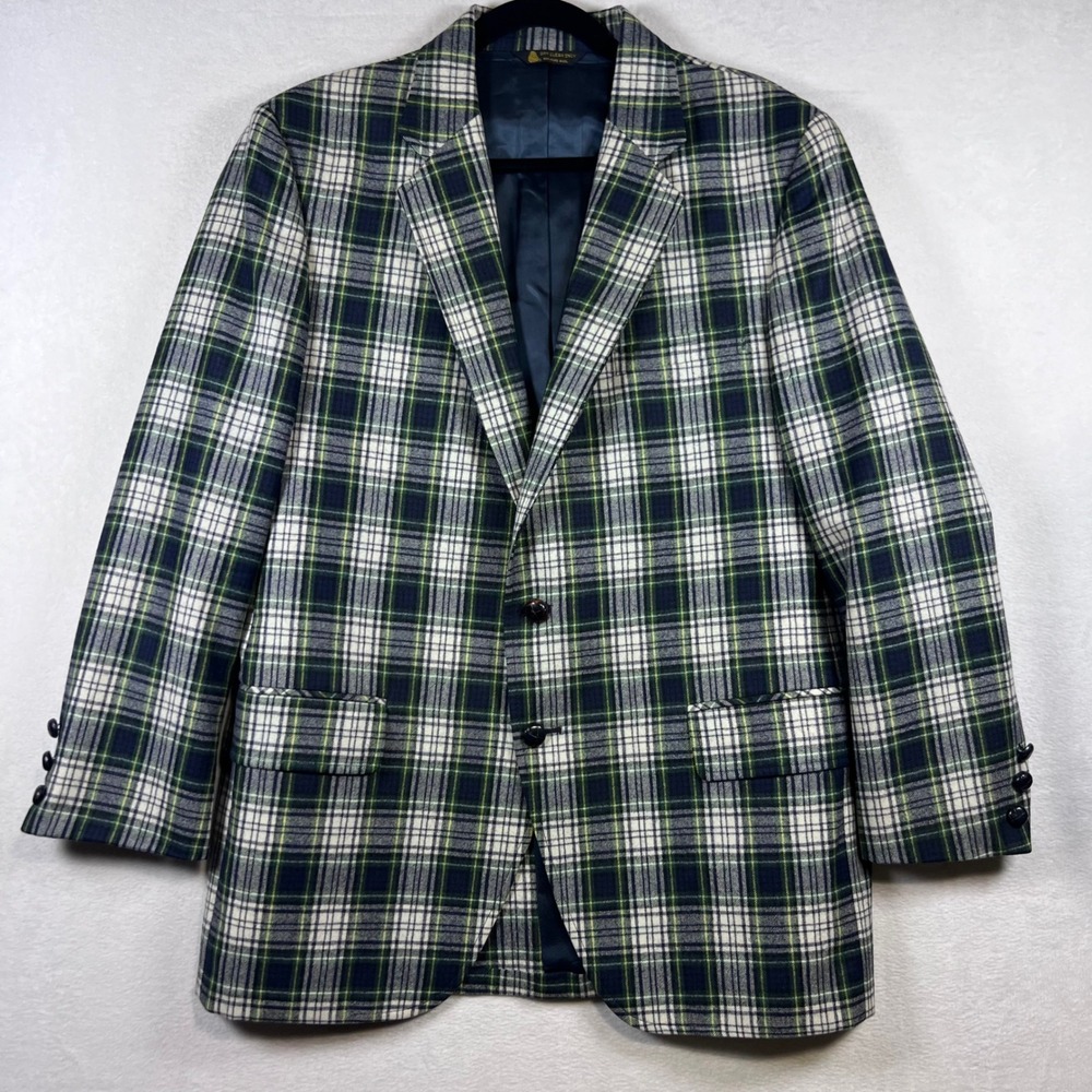 Vintage Wool Glen Plaid Blazer Men Sport Coat 42R Preppy Professor 90s Tarton